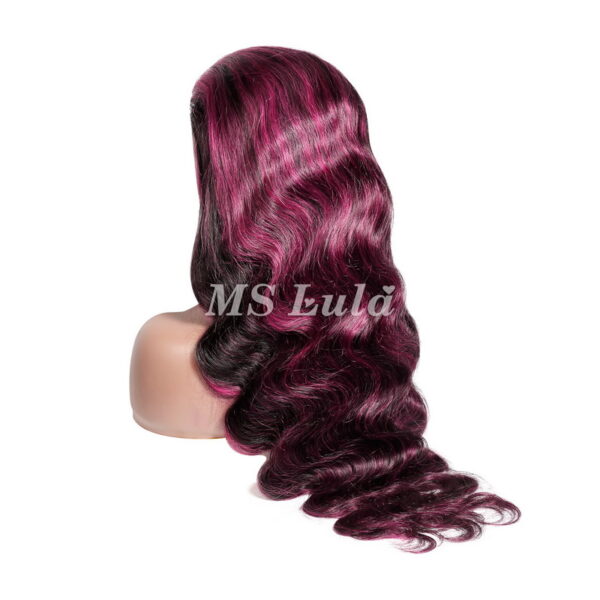 Purple Highlights Body Wave 13x4 Transparent Lace Front Wig 180% Density - Image 8